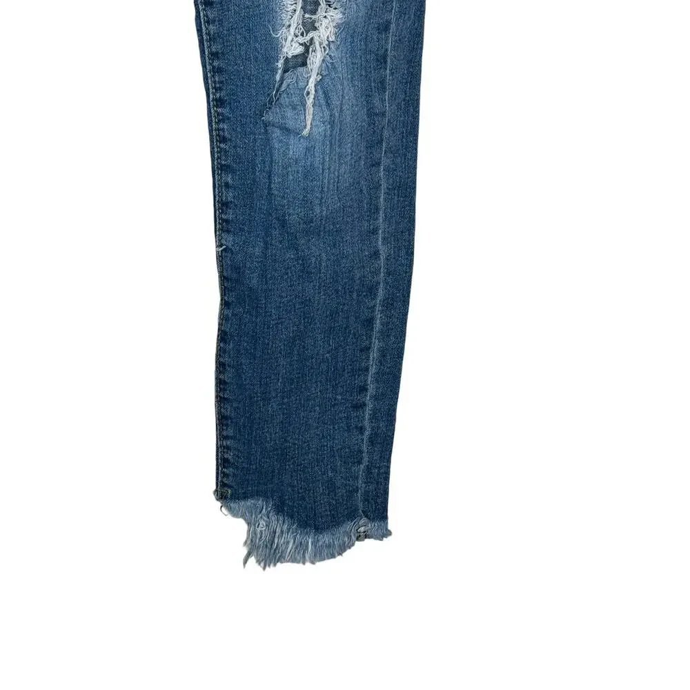 Unbranded Women's Jeans Distressed Frayed‎ Hem Skinny Mid-Rise Denim Blue Small